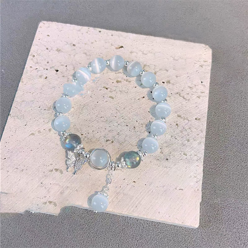 Karma Stone Cat's Eye Moonstone Butterfly Star Charm Support Bracelet