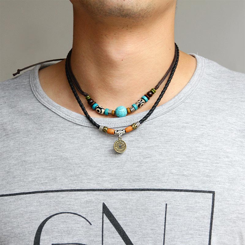 Karma Stone Turquoise Dzi Bead Protection Necklace