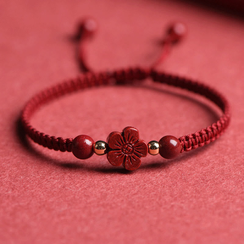 Karma Stone Four Leaf Clover Five-petal Flower Cinnabar Blessing Red String Bracelet