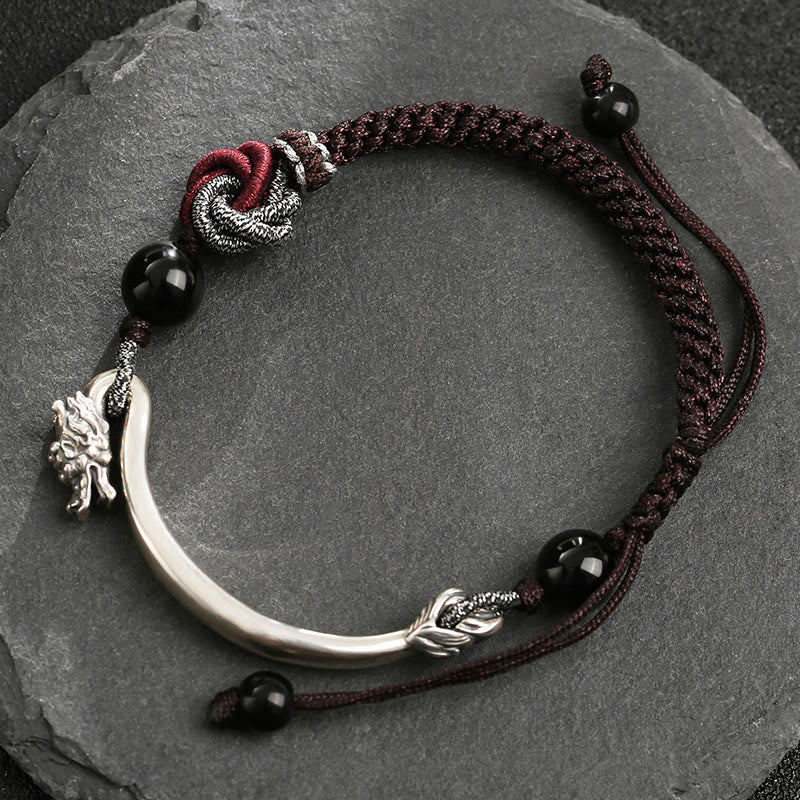 Karma Stone 925 Sterling Silver Handwoven Chinese Dragon Bracelet Spiritual Bracelets