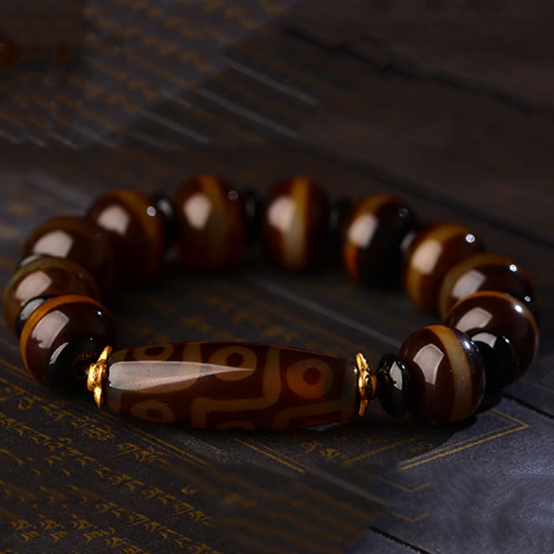 Karma Stone Tibetan Natural Nine-Eye Dzi Bead Agate Wealth Blessings Bracelet
