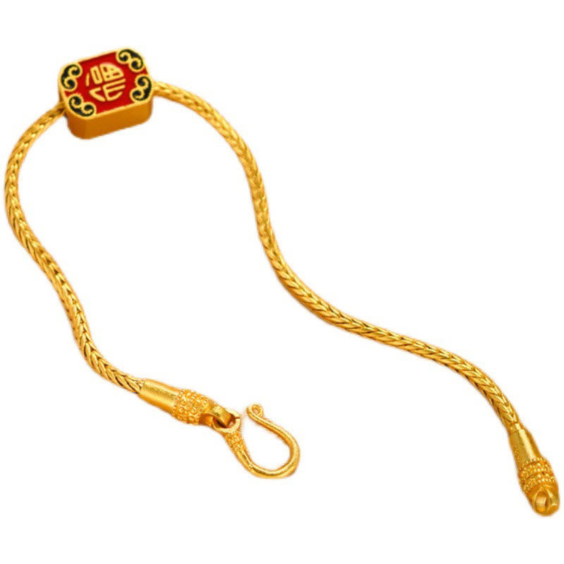 Karma Stone Tibetan 18K Gold Om Mani Padme Hum Lucky Koi Fish Fu Character Ingot Copper Coin Peace Bracelet