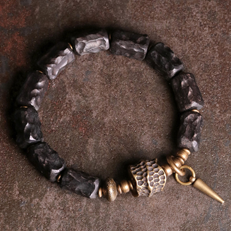 Karma Stone Ebony Wood Copper Balance Protection Couple Bracelet