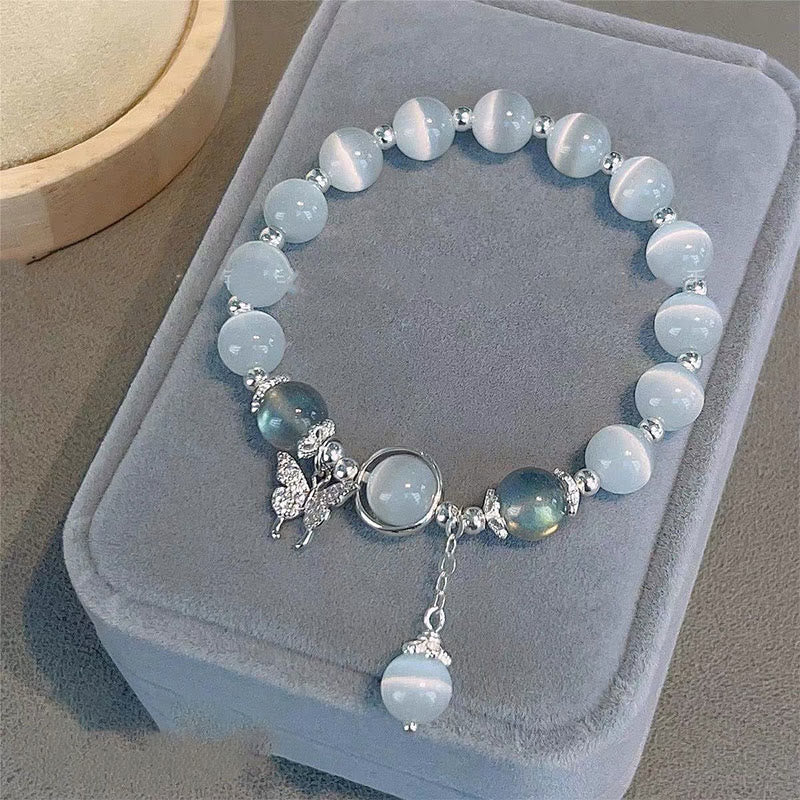 Karma Stone Cat's Eye Moonstone Butterfly Star Charm Support Bracelet