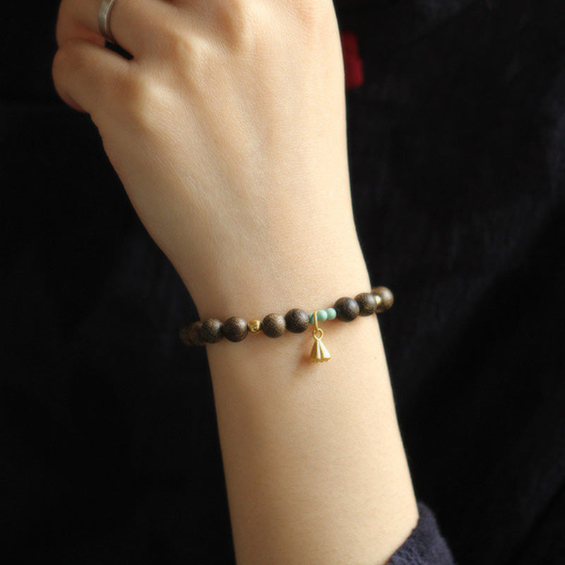 Karma Stone Agarwood Lotus Strength Wooden Bead Bracelet