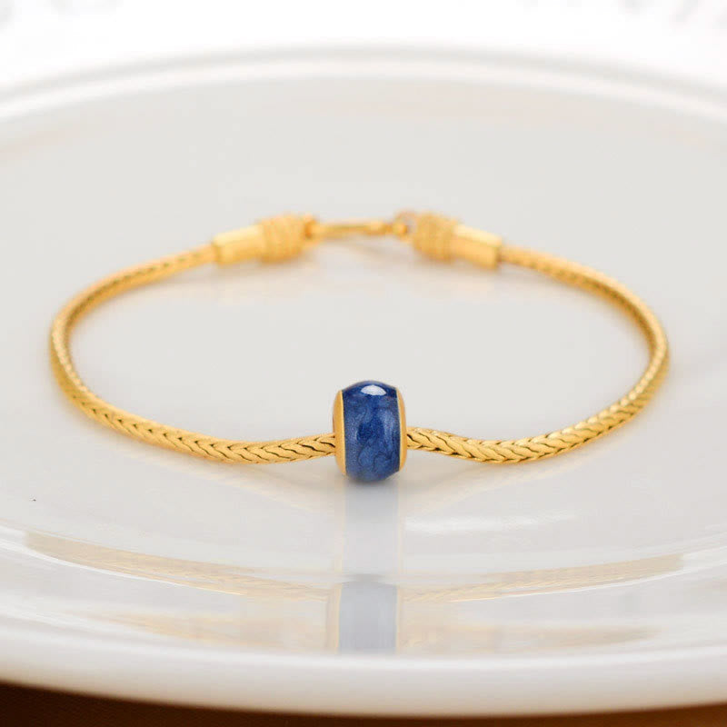 Karma Stone Tibetan 18K Gold Om Mani Padme Hum Lucky Koi Fish Fu Character Ingot Copper Coin Peace Bracelet