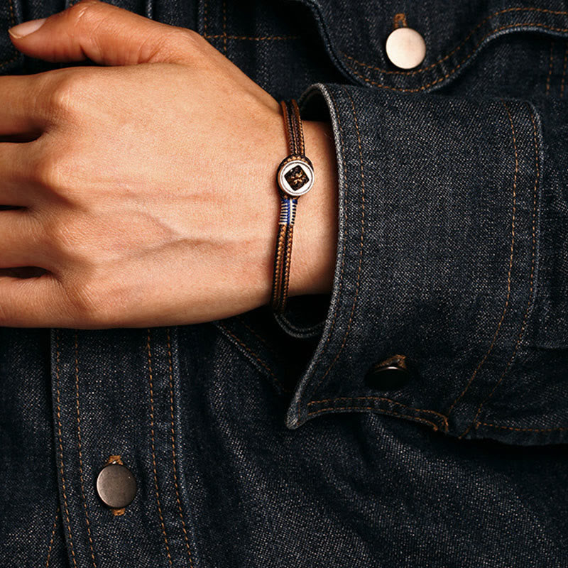 Karma Stone  925 Sterling Silver Handmade Button Protection Weave String Bracelet