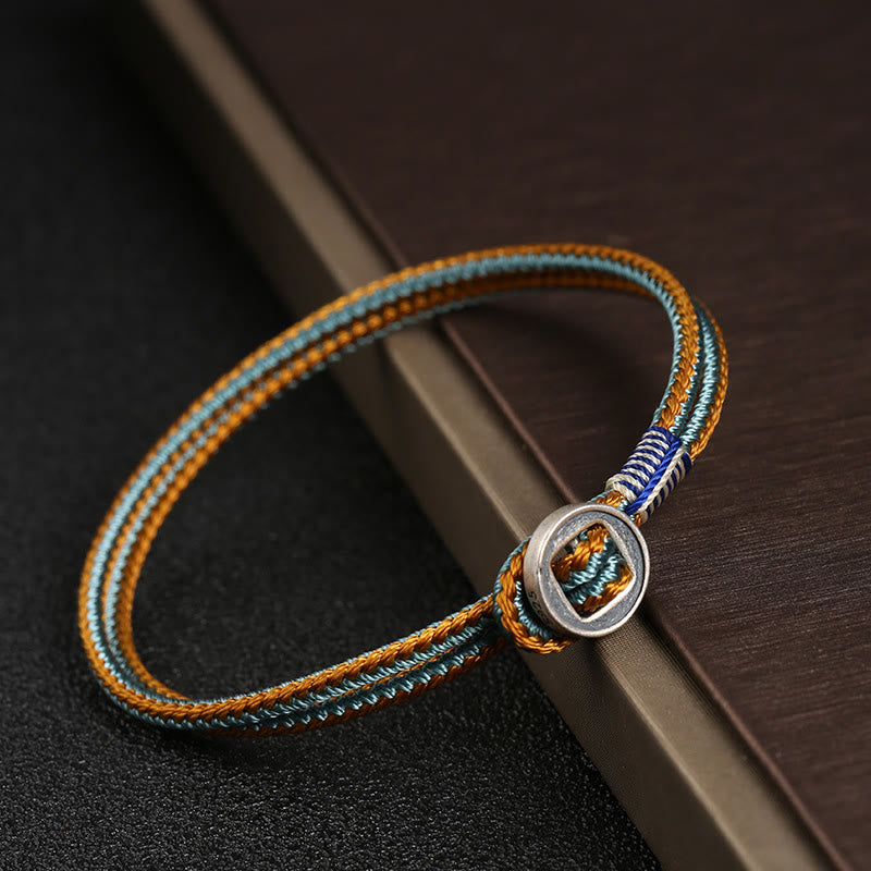 Karma Stone  925 Sterling Silver Handmade Button Protection Weave String Bracelet
