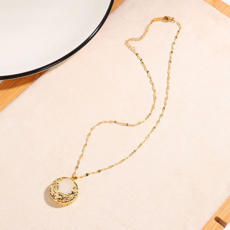 Karma Stone Natural Jade Koi Fish Lotus Luck Necklace Pendant