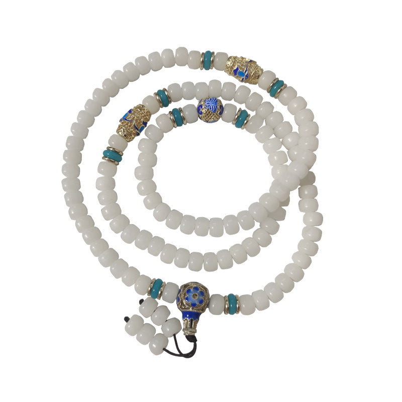 Karma Stone Natural White Bodhi Seed Mala 108 Beads Wealth Bracelet