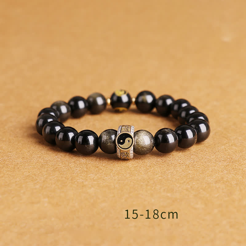 Karma Stone 925 Sterling Silver Black Obsidian Gold Sheen Obsidian Silver Sheen Obsidian Yin Yang Protection Bracelet