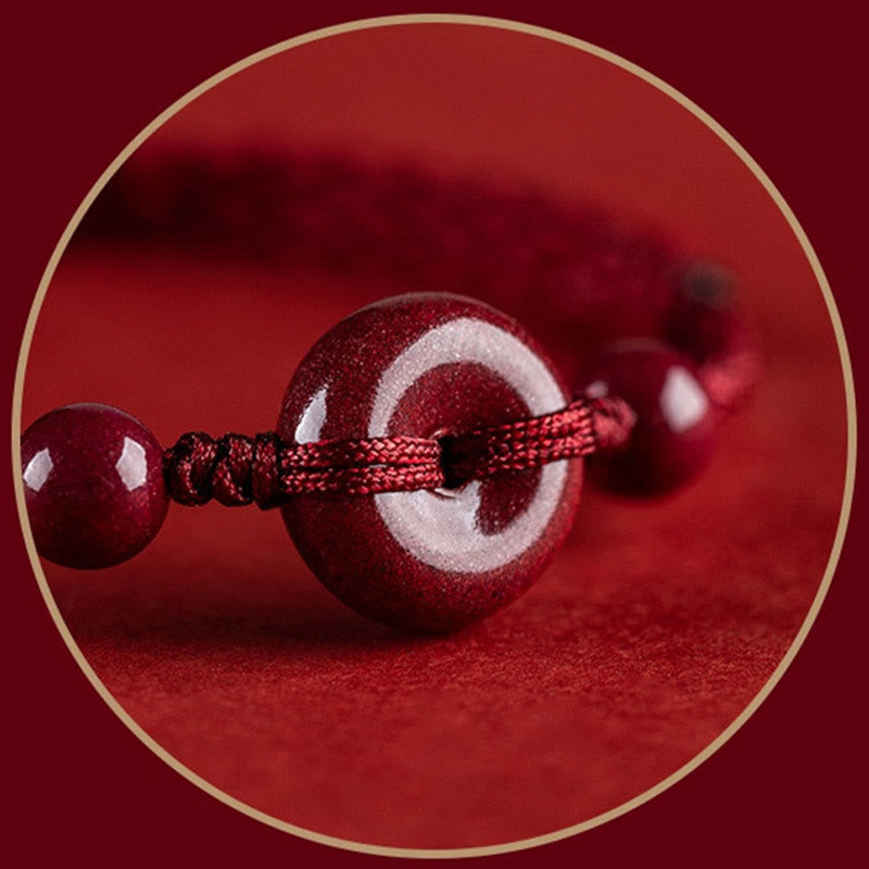 Karma Stone Handmade Cinnabar Peace Buckle Safe and Healthy Charm Blessing String Bracelet Anklet
