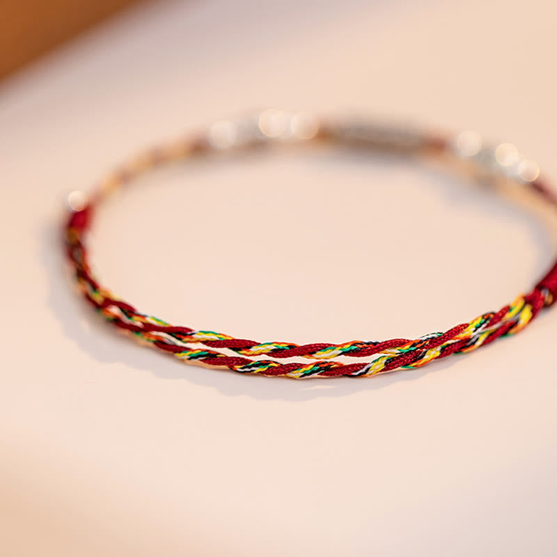 Karma Stone 925 Sterling Silver Luck Koi Fish Braided Colorful String Bracelet Anklet