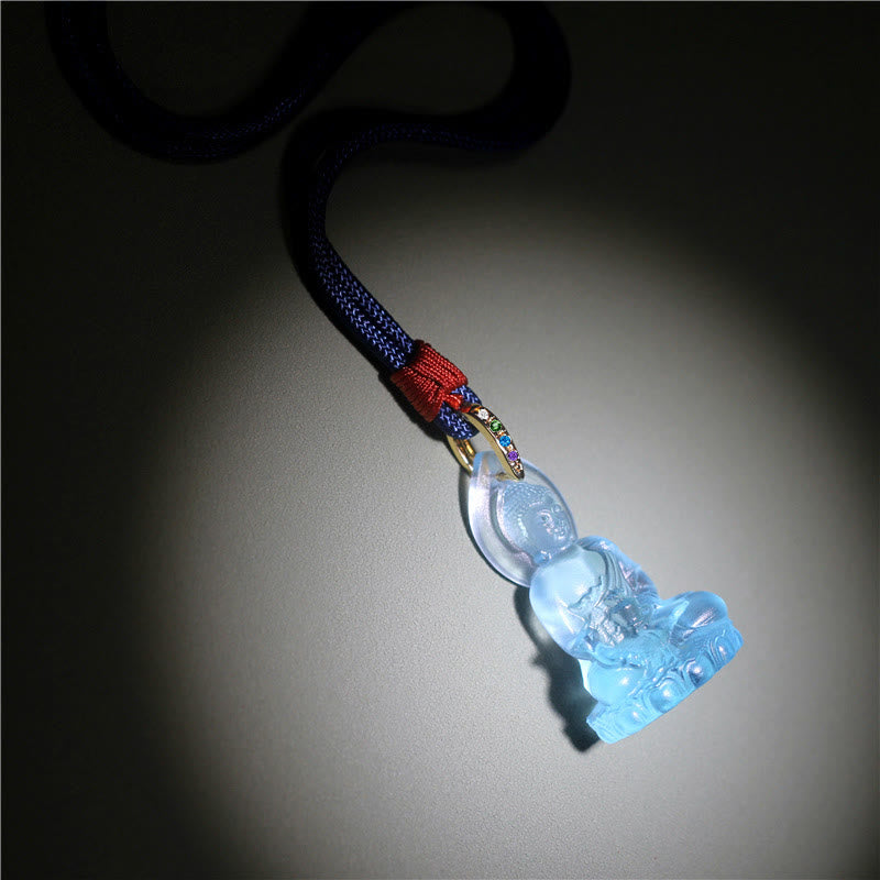 Karma Stone Blue Tathagata Buddha Medicine Buddha Liuli Crystal Serenity Amulet Necklace Pendant