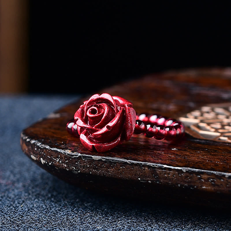 Karma Stone Garnet Cinnabar Lucky Bead PiXiu Om Mani Padme Hum Rose Protection Ring