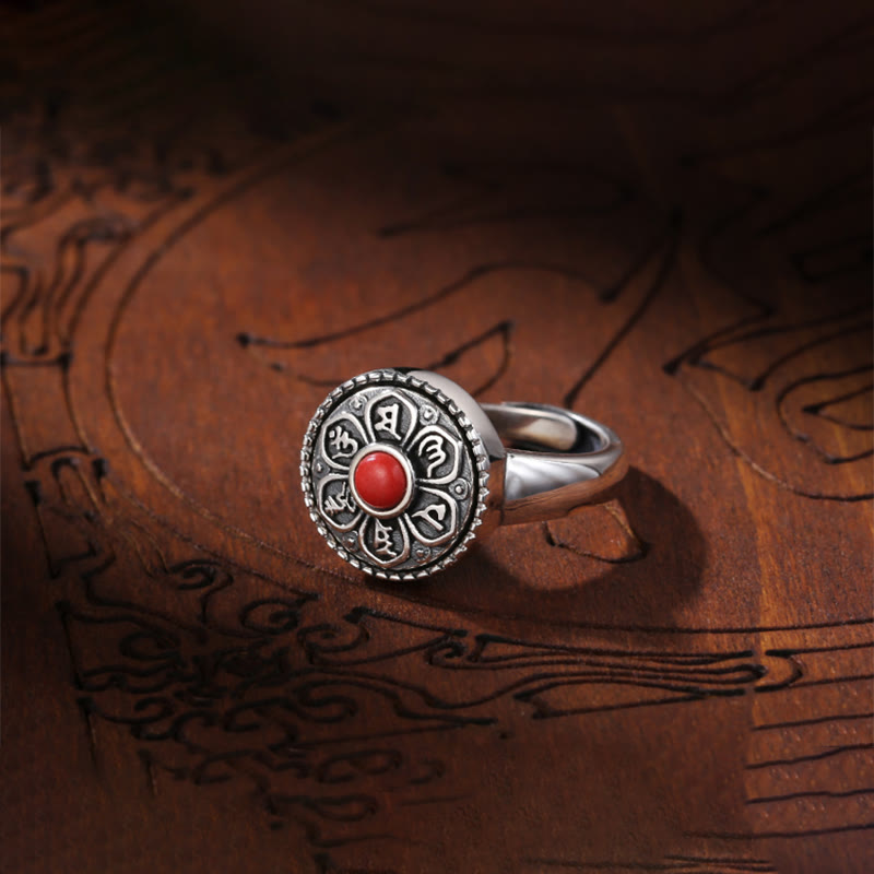 Karma Stone Tibetan Om Mani Padme Hum Peace Rotatable Ring