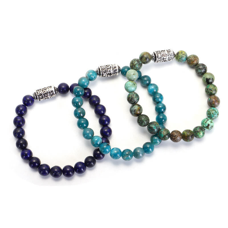 Karma Stone Natural Lazurite Pietersite Unakite Om Mani Padme Hum Bead Positive Bracelet