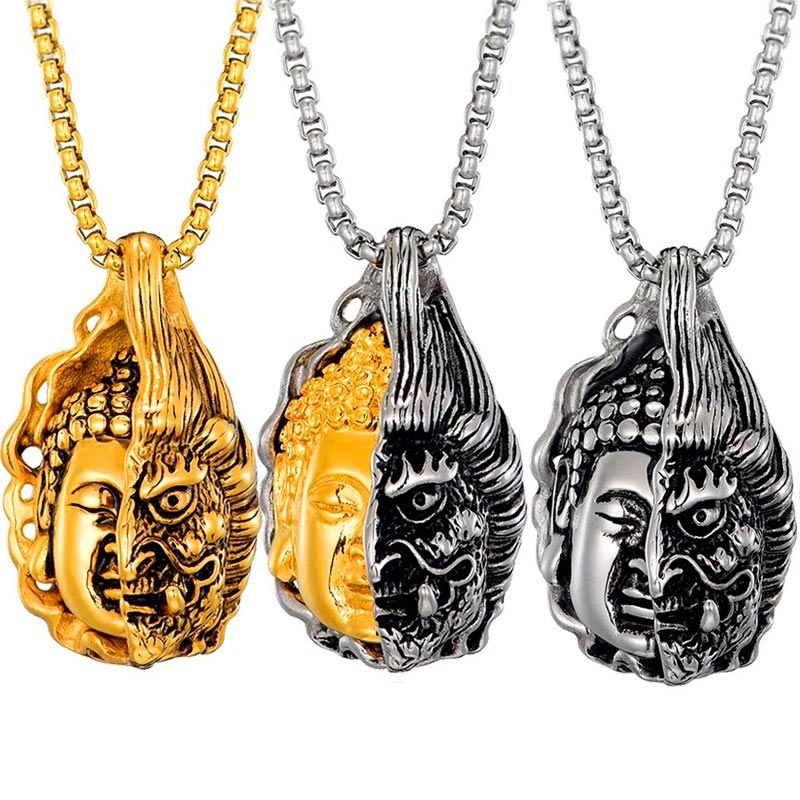 Karma Stone Half Buddha Half Devil Powerful Necklace