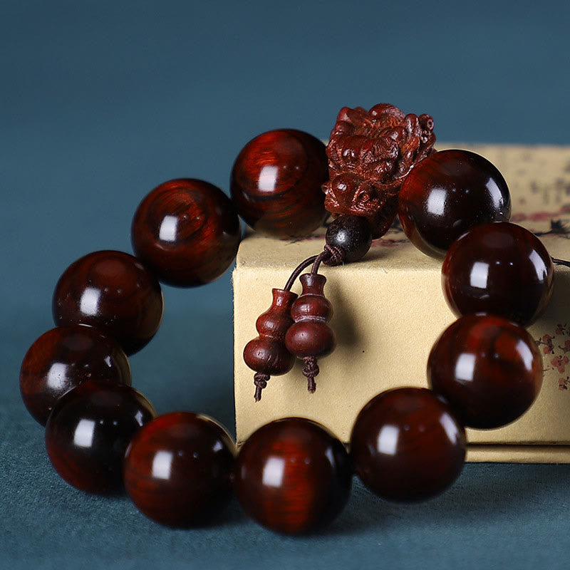 Karma Stone Rosewood Green Sandalwood Small Leaf Red Sandalwood Agarwood Dragon Carved Protection Bracelet