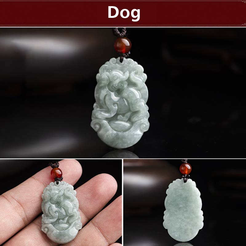 Karma Stone Natural Jade 12 Chinese Zodiac Sucess Pendant Necklace