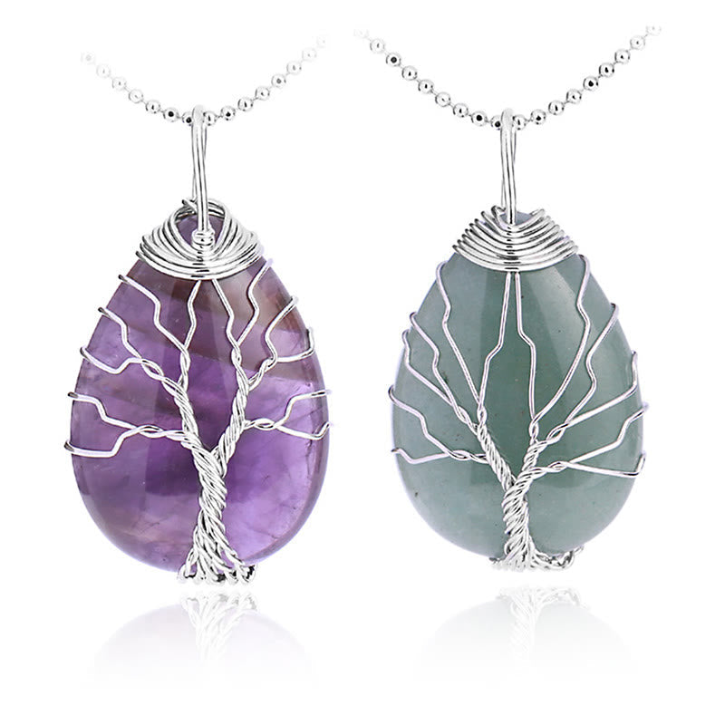 Karma Stone Natural Quartz Crystal Tree Of Life Healing Energy Necklace Pendant