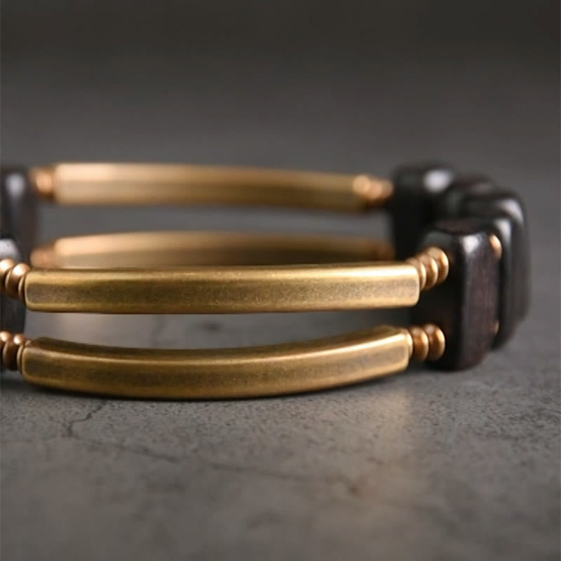 Karma Stone Tibetan Ebony Wood Copper Balance Double Layer Bracelet