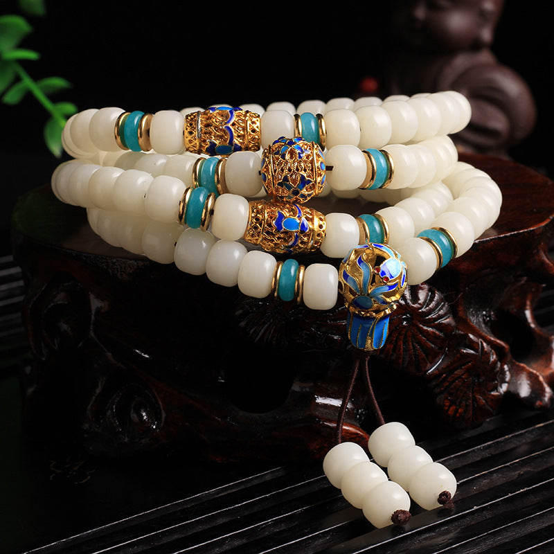 Karma Stone Natural White Bodhi Seed Mala 108 Beads Wealth Bracelet