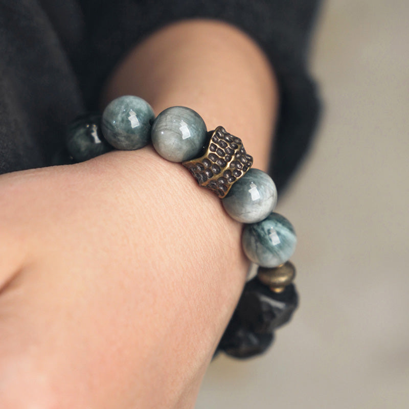 Karma Stone Eagle's Eye Stone Ebony Wood Copper Confidence Couple Bracelet