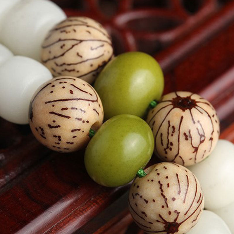 Karma Stone White Jade Bodhi Lotus Mala Harmony Necklace Bracelet