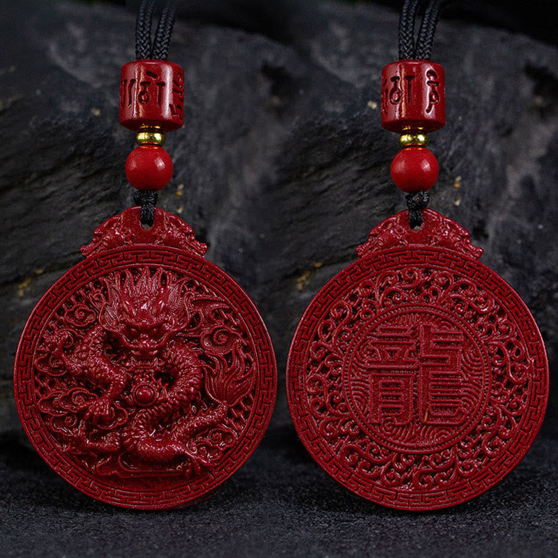 Karma Stone Year of the Dragon Natural Cinnabar Dragon Protection Necklace Pendant