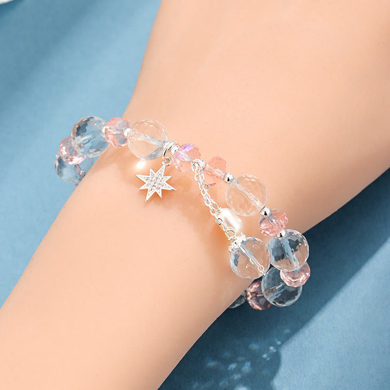 Karma Stone White Crystal Pink Crystal Protection Star Charm Bracelet