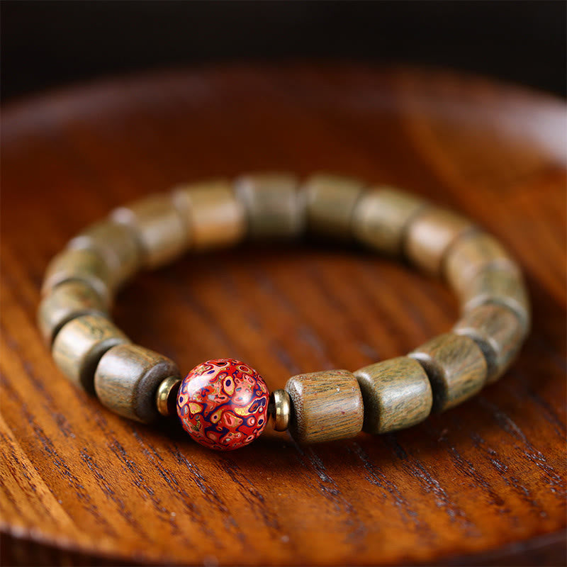 Karma Stone Natural Green Sandalwood Small Leaf Red Sandalwood Lacquer Bead Peace Bracelet