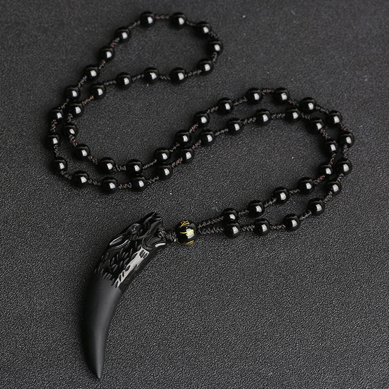 Karma Stone Natural Ice Obsidian Wolf Tooth Pattern Courage Necklace Pendant