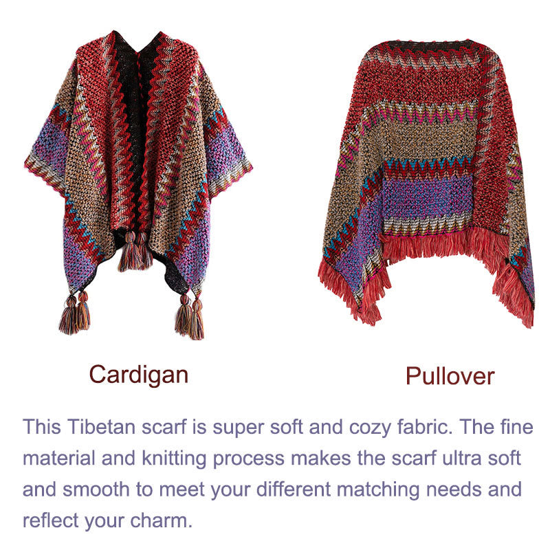 Karma Stone Tibetan Shawl Knitting Warm Cloak Tibetan Tassel Scarf