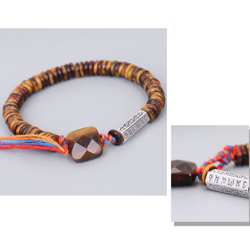 Karma Stone Tibetan Tiger Eye Om Mani Padme Hum Protection Power Bracelet