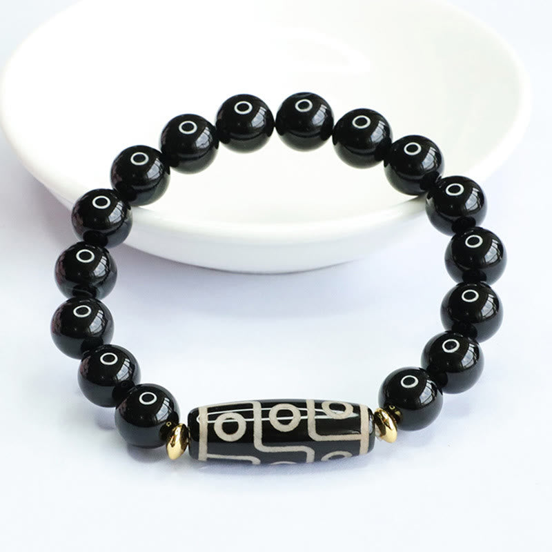 Karma Stone Tibetan Nine-Eye Dzi Bead Black Onyx Power Bracelet
