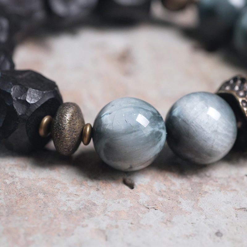 Karma Stone Eagle's Eye Stone Ebony Wood Copper Confidence Couple Bracelet