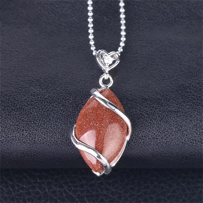 Karma Stone Marquise Pattern Natural Crystal Stone Charm Necklace Pendant