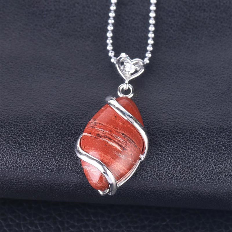Karma Stone Marquise Pattern Natural Crystal Stone Charm Necklace Pendant