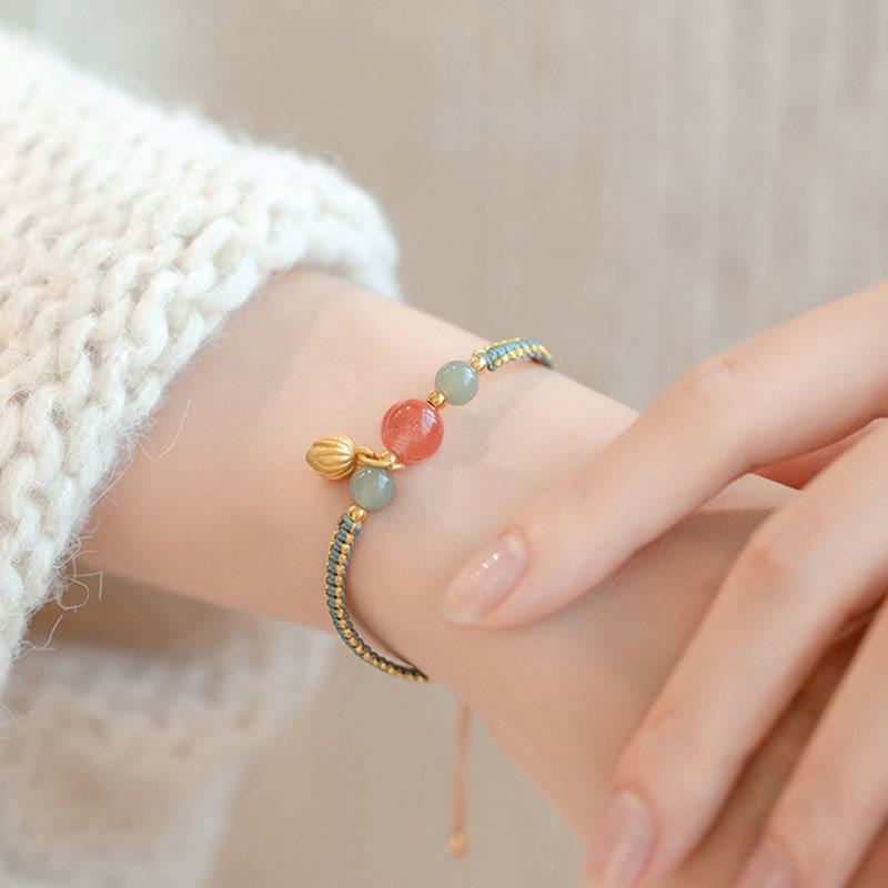Karma Stone Red Agate Jade Lotus Confidence Calm String Bracelet