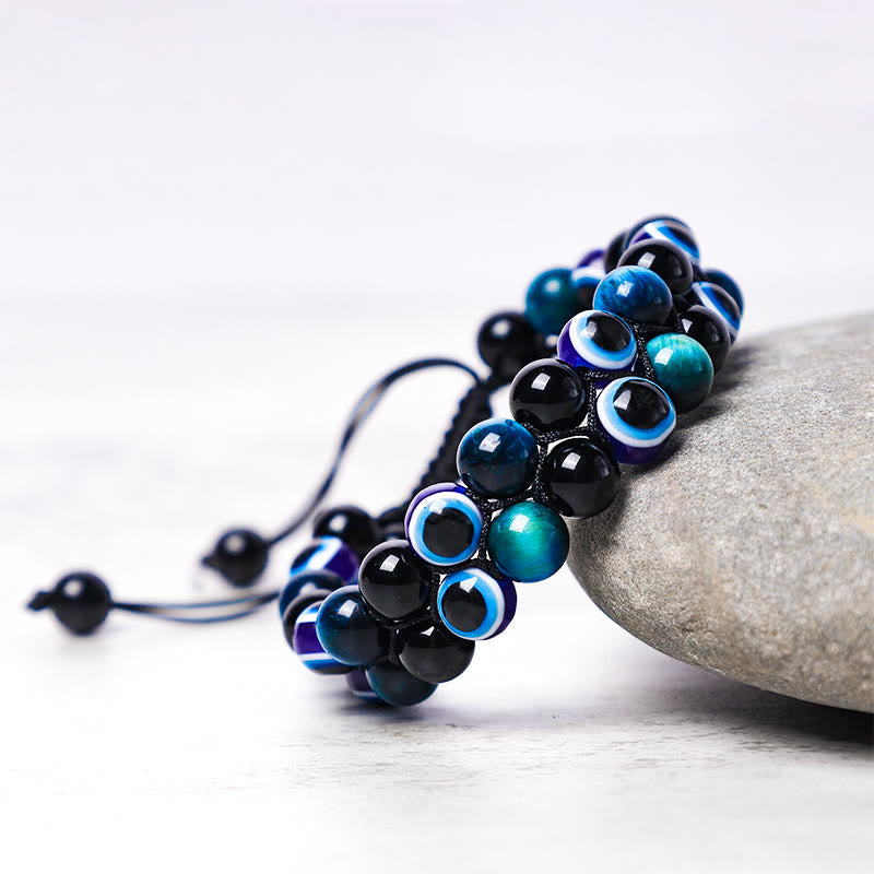 Karma Stone Evil Eye Hematite Tiger Eye Protection Beaded Bracelet