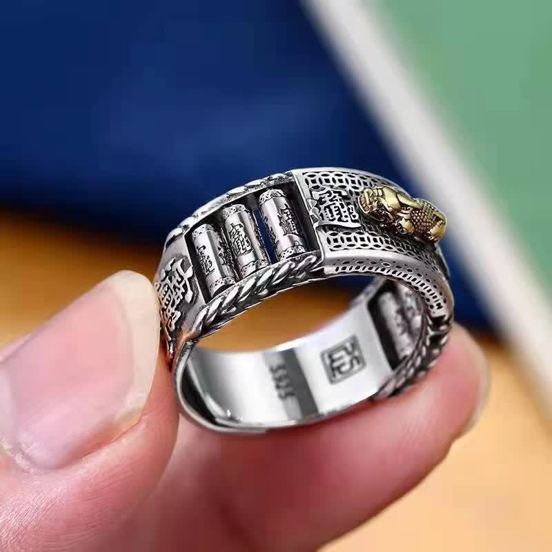 Karma Stone Lucky FengShui PiXiu Wealth Prayer Wheels Couple Ring