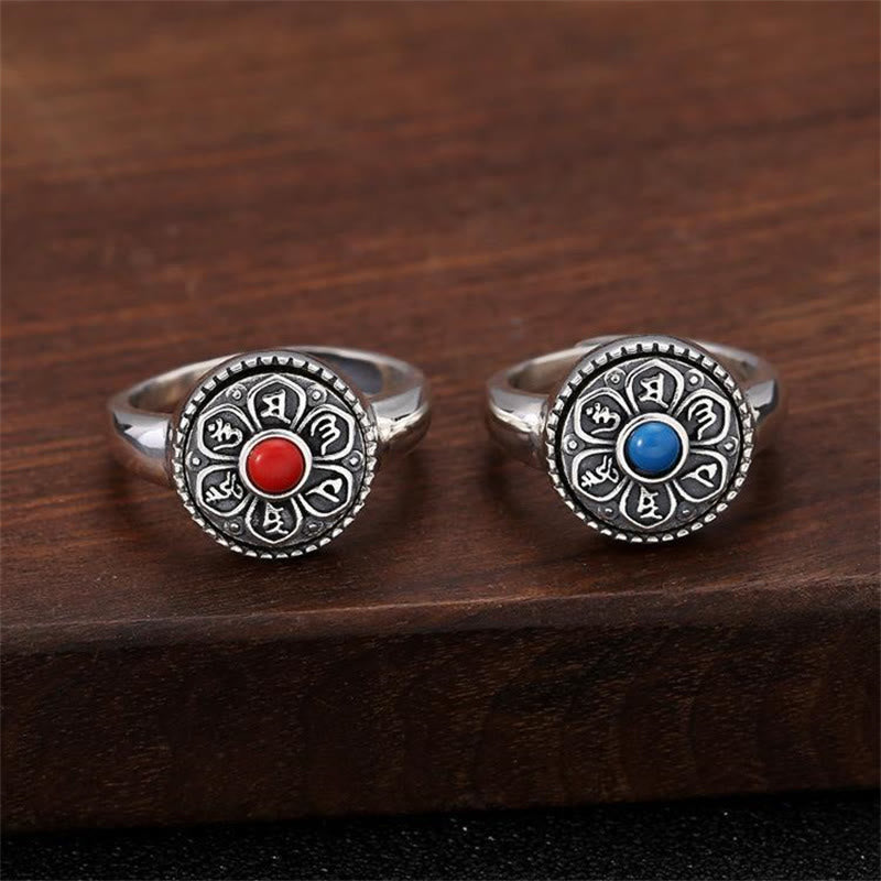 Karma Stone Tibetan Om Mani Padme Hum Peace Rotatable Ring