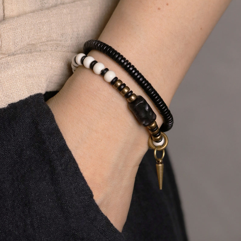 Karma Stone Yak Bone Ebony Wood Copper Strength Couple Bracelet