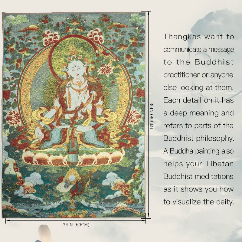 Karma Stone Tibetan Embroidery White Tara Thangka Tapestry Wall Hanging Wall Art Meditation for Home Decor