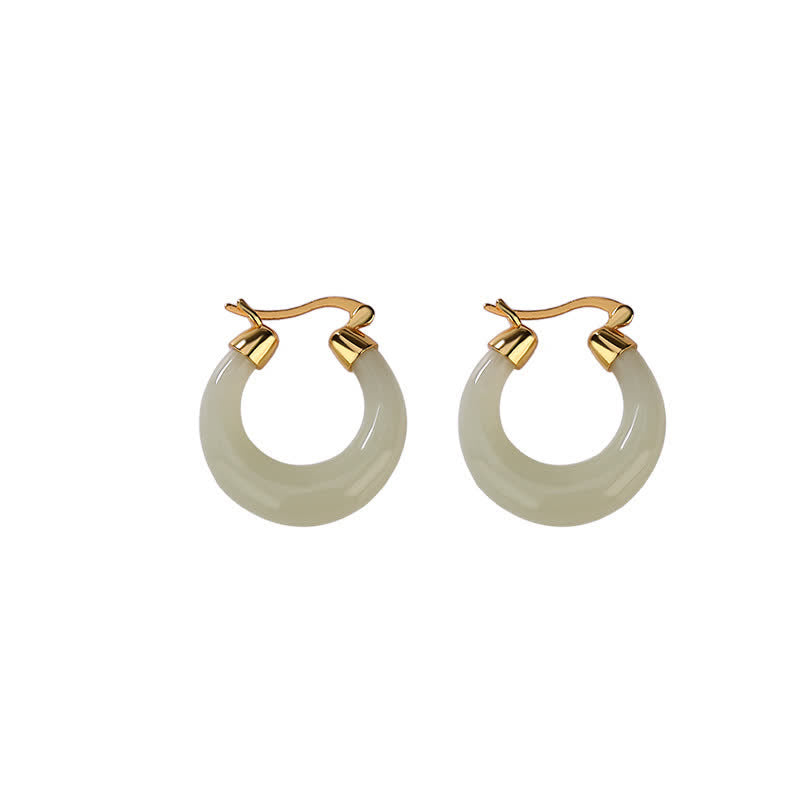 Karma Stone Round Jade Cyan Jade Prosperity Luck Drop Earrings