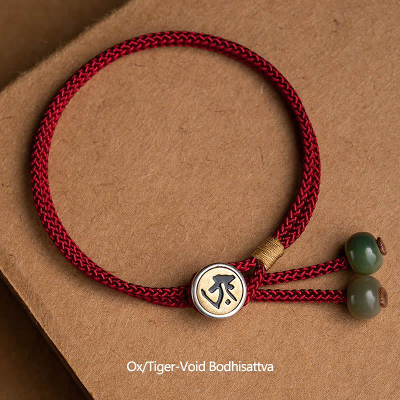 Karma Stone 925 Sterling Silver Handmade Chinese Zodiac Natal Buddha Cyan Bodhi Seed Protection Braided Red String Bracelet