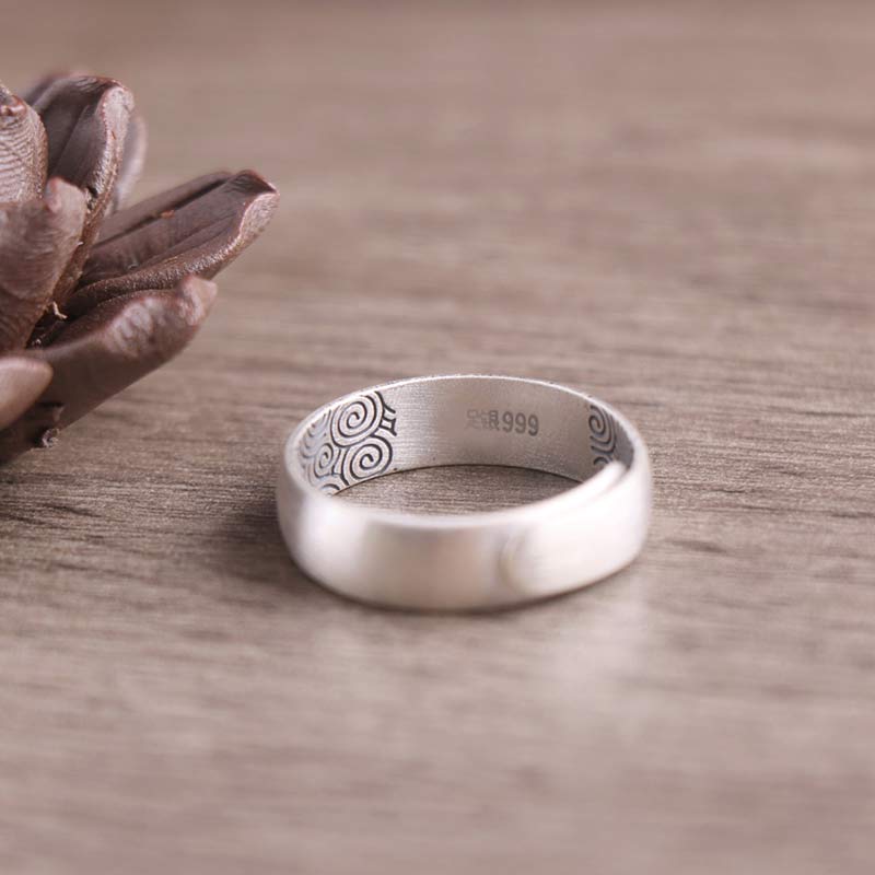 Karma Stone 999 Sterling Silver Lotus Elephant Six True Words Blessing Ring