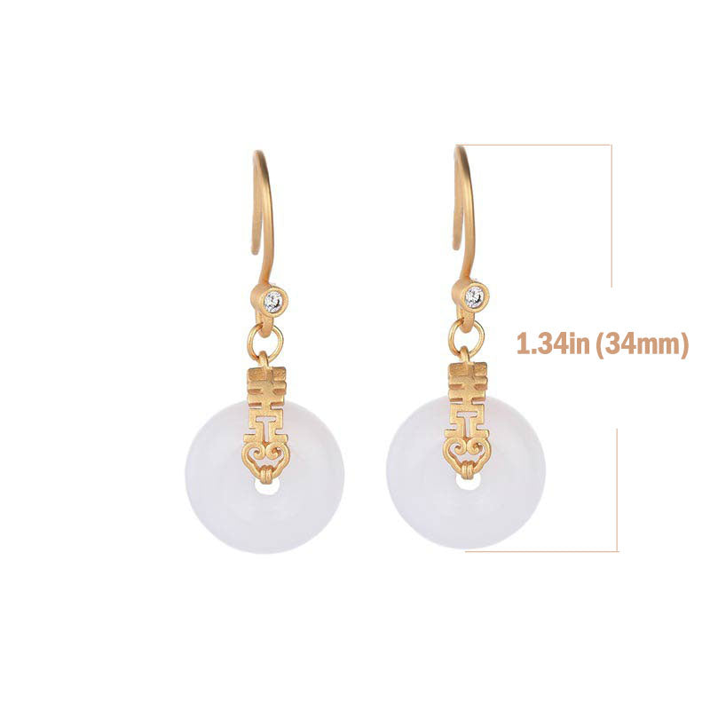Karma Stone White Jade Double Happiness Fortune Earrings