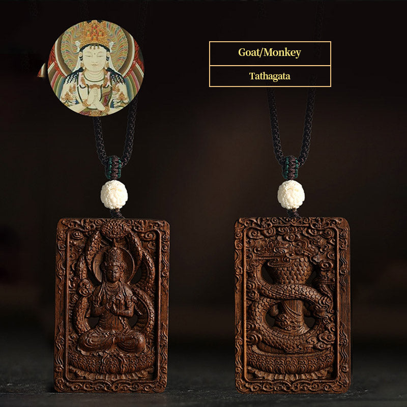 Karma Stone Chinese Zodiac Natal Buddha Brunei Agarwood PiXiu Dragon Peace Necklace Pendant